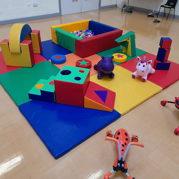 Soft play mats 3 by 3 with assorted soft play building blocks and ball pit